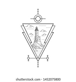 Triangle lighthouse Line art style