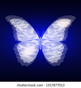 Triangle lighting butterfly on blue background. Digital transformation. - vector
