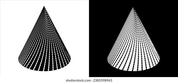 Triangle like cone with texture. Black shape on a white background and the same white shape on the black side.