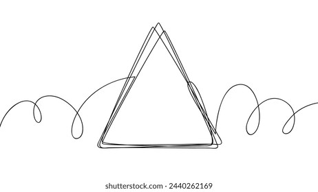 Triangle line art. Continuous black line. Triangle shape. Hand drawn sketch outline. Vector illustration.