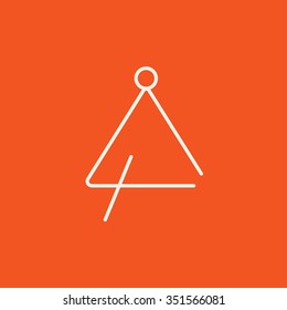 Triangle line icon for web, mobile and infographics. Vector white icon isolated on red background.
