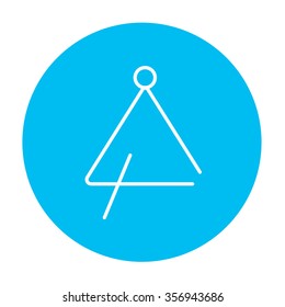 Triangle line icon for web, mobile and infographics. Vector white icon on the light blue circle isolated on white background.