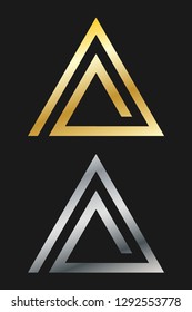 Triangle Line Logo Set. Icon Vector. Gold. Silver.