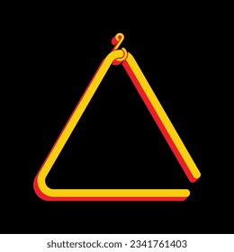 Triangle-Zeilenzeichen. 3D-extrudiertes gelbes Symbol mit roten Seiten auf schwarzem Hintergrund. Illustration.