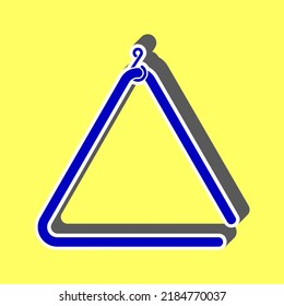 Triangle line sign. Blue Icon with white stroke in 3d at yellow Background. Illustration.