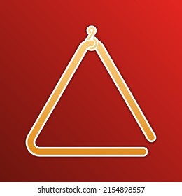 Triangle line sign. Golden gradient Icon with contours on redish Background. Illustration.
