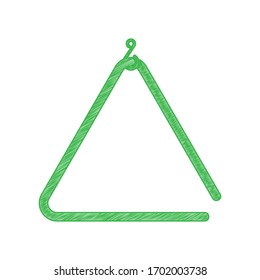 Triangle line sign. Green scribble Icon with solid contour on white background. Illustration.