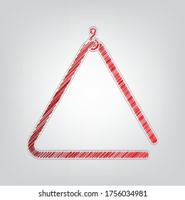 Triangle line sign. Red gradient scribble Icon with artistic contour gray String on light gray Background. Illustration.