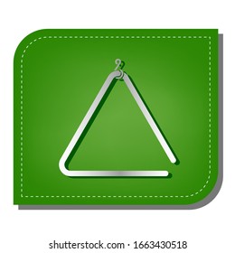 Triangle line sign. Silver gradient line icon with dark green shadow at ecological patched green leaf. Illustration.
