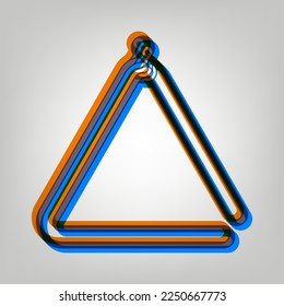 Triangle line sign. Stroked Icon in orange, azure and old lavender Colors at gray Background. Illustration.