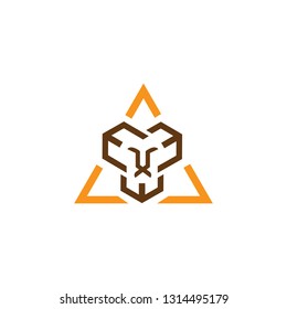 Triangle with lion face logo template icon design
