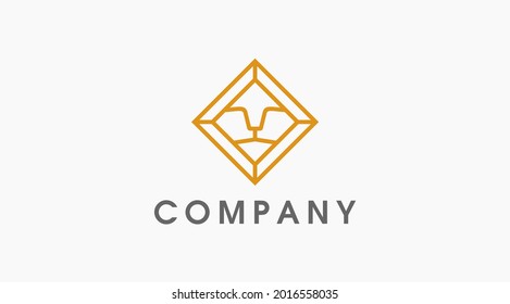 Triangle lion logo. Diamond shape lion sign - vector illustration