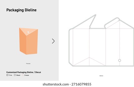 Triangle Lock Box Dieline Hanging Closure Packaging Template