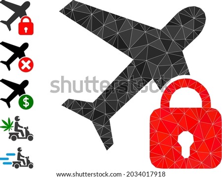 Triangle locked airplane polygonal icon illustration, and similar icons. Locked Airplane is filled with triangles. Lowpoly locked airplane constructed with chaotic filled triangles.