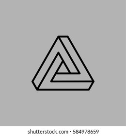 Triangle Logo Abstract Infinite impossible loop vector design template. Corporate icon logotype. Logic Puzzle. Infinite Triangular ring. Isolated on gray background