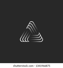 Triangle Logo Alliance Symbol, Infinity Geometric Shape, Black And White Overlapping Thin Lines Hipster Pyramid Form