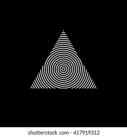 Triangle logo. Circles. Minimal geometry. Black background. Stock vector.