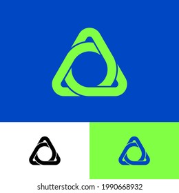Das Triangle-Logo besteht aus miteinander verflochtenen Linien. Grüne Bänder Origami-Emblem. 