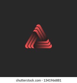 Triangle logo creative geometric shape, union symbol, modern coral gradient color stripes cyber emblem