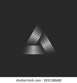 Triangle logo creative graphic design, infinity shape from thin silver gradient overlapping lines, technology symbol t-shirt print