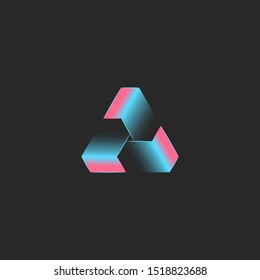 Triangle logo creative tech 3D shape, cyber futuristic geometric weaving neon form modern trend blue and pink gradient color