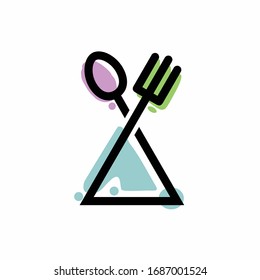 Diseño del logotipo del triángulo, logotipo de la comida, concepto de línea única