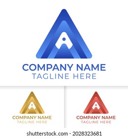 A triangle logo design. letter gradient a logo design with blue, yellow, and red gradient good for start up, media, technology, and agency with elegant and modern style