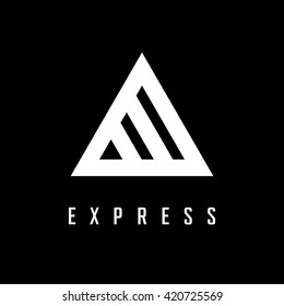 Triangle logo. Express. Minimal geometry. Black background. Stock vector.