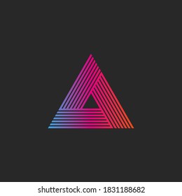 Triangle logo gradient abstract linear infinite geometric shape, intersection thin lines hipster monogram minimal style delta tech symbol.