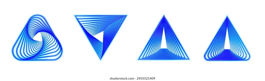 Triangle logo gradient light effect, spiral perspective with rotation, fractal shape mystical portal, design template. Vector	