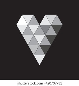 Triangle logo. Heart. Minimal geometry. Black background. Stock vector.