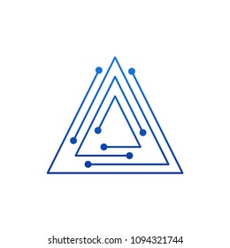 triangle logo icon. Link icon with dot. Circuit element. Geometric design.
