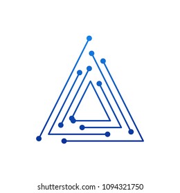 triangle logo icon. Link icon with dot. Circuit element. Geometric design.