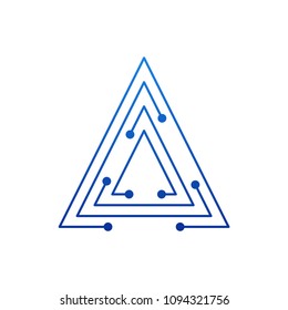 triangle logo icon. Link icon with dot. Circuit element. Geometric design.
