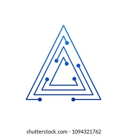 triangle logo icon. Link icon with dot. Circuit element. Geometric design.
