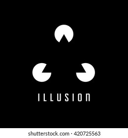 Triangle logo. Illusion. Minimal geometry. Black background. Stock vector.