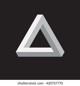 Triangle logo. Impossible. Minimal geometry. Black background. Stock vector.