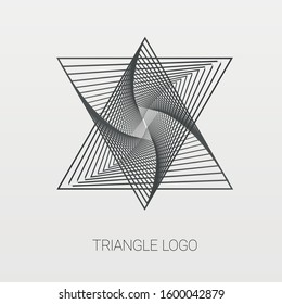 Triangle logo isometric, infinity sharp corner geometric shape illusion, hipster monogram converge overlapping line infinite cyber tech icon, innovation tech delta emblem.