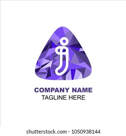Triangle logo letter J low poly style blue color