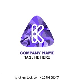 Triangle logo letter K low poly style blue color