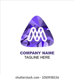 Triangle logo letter M low poly style blue color