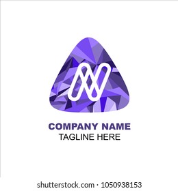 Triangle logo letter N low poly style blue color