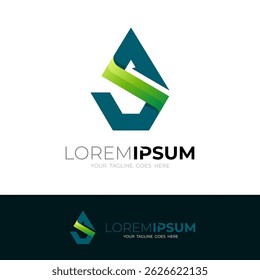 Logotipo triangular com letra S modelo de design, estilo 3d