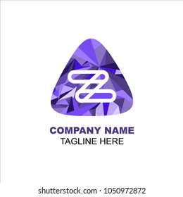 Triangle logo letter Z low poly style blue color