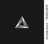 Triangle logo linear infinity geometric pyramid shape, black and white overlapping thin lines hipster monogram minimal style infinite icon