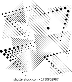 Triangle Logo with lines. halftone dots unusual background Design .Black Vector stripes .Geometric shape.