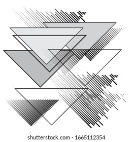 Logotipo del triángulo con líneas. icono inusual Diseño .Black Vector rayas .Geometric forma.