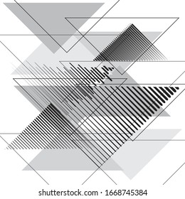 Logotipo del triángulo con líneas. icono inusual Diseño .Black Vector rayas .Geometric forma.