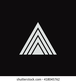 Triangle logo. Minimal geometry. Black background. Stock vector.