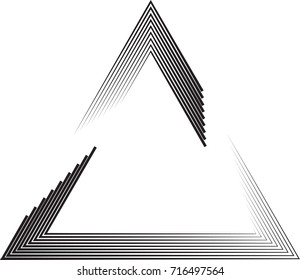 Triangle Logo with speed lines.Triangular unusual icon Design .frame with Vector stripes . circular arrows